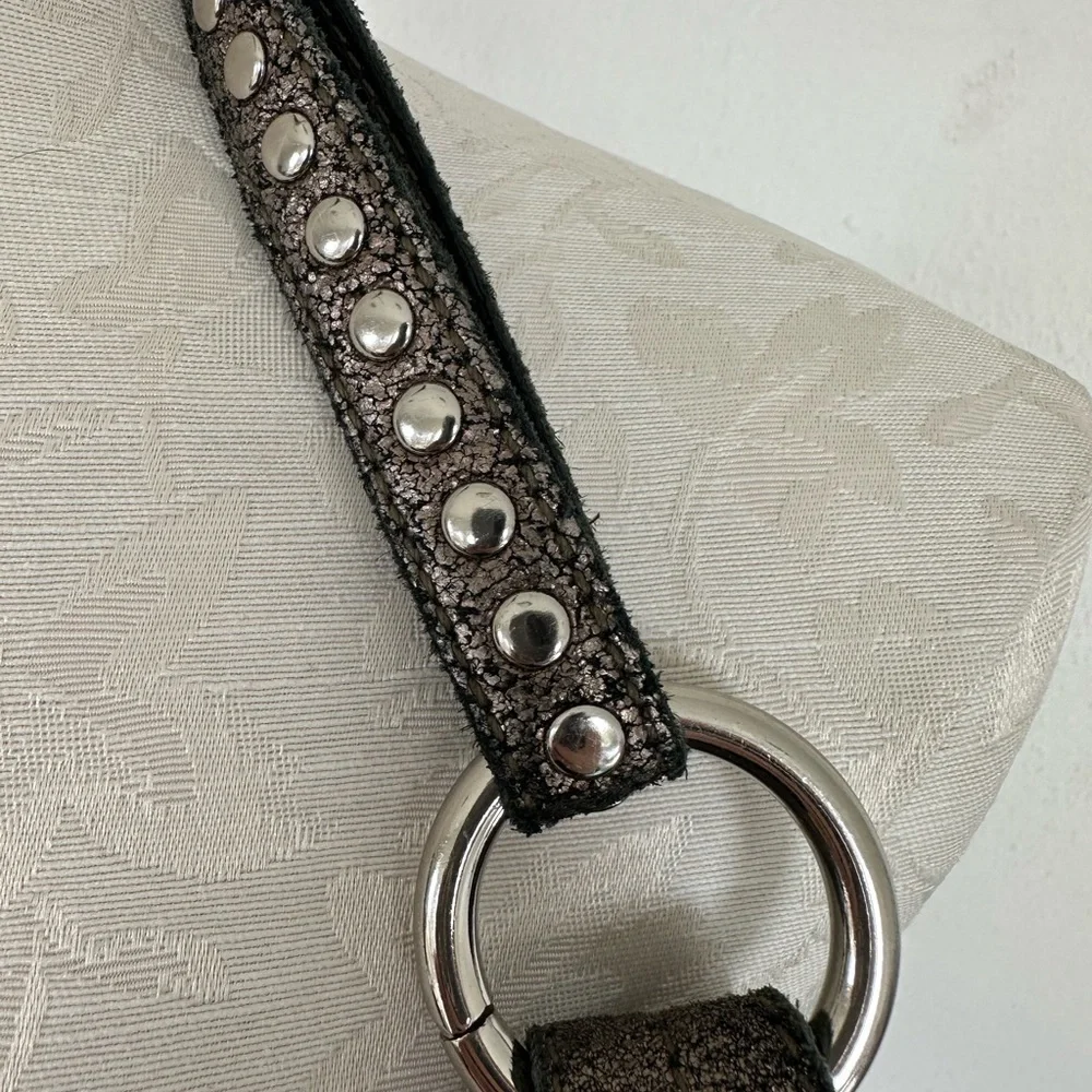 B. Makowsky Metallic Bronze Leather Large Hobo Shoulder Bag with Studded Handle - Picture 5 of 16